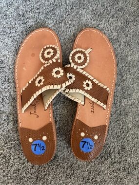 Jack Rogers Brown and White Leather Daisy Sandals